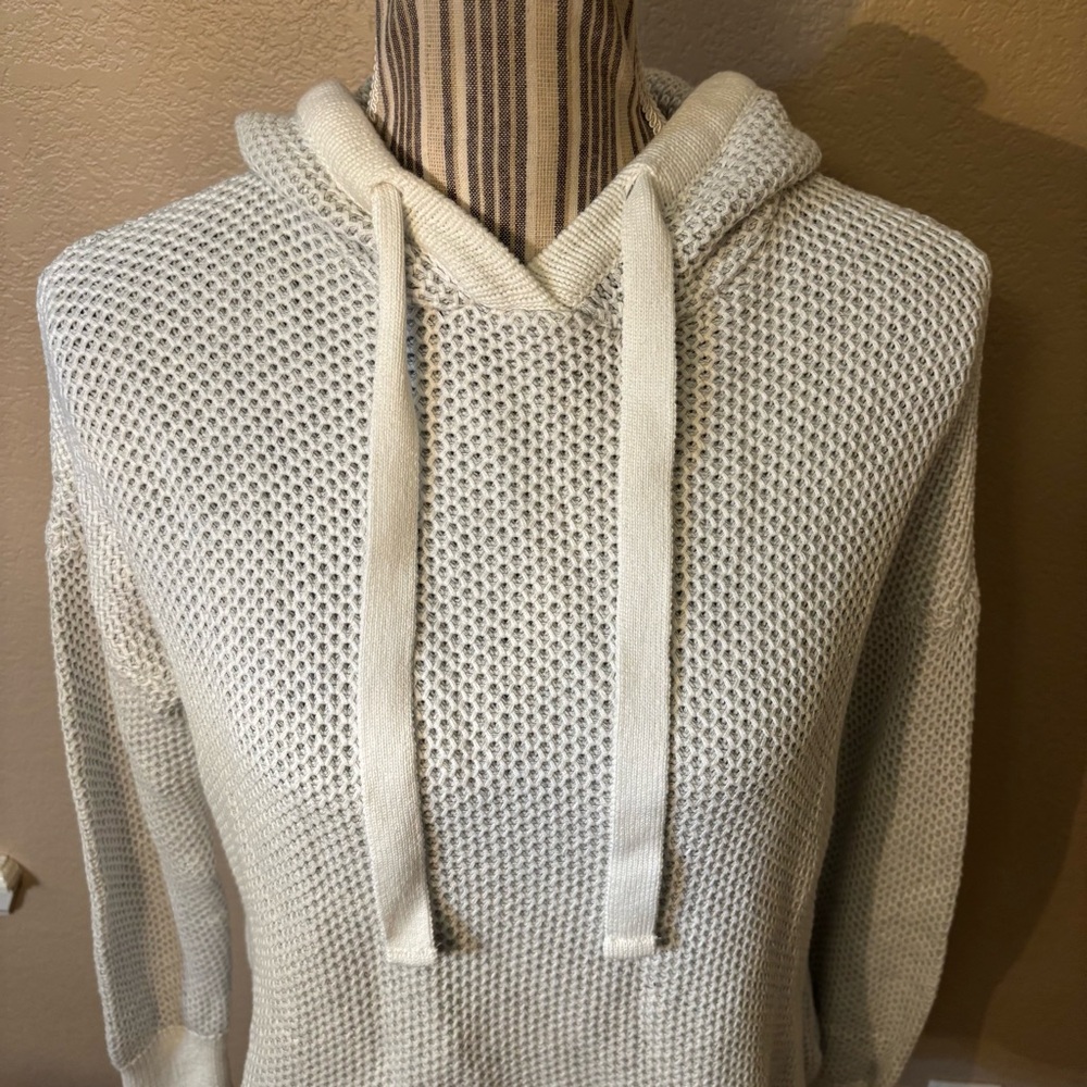 NEW Rachel Zoe Hoodie Sweater Small White Grey Honeycomb Knit Cotton long Slvs - Picture 3 of 15